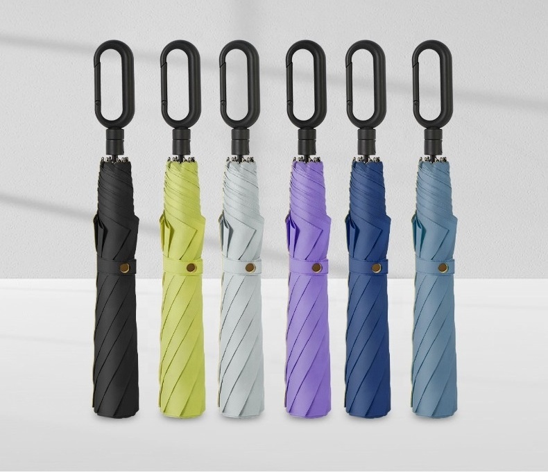 New Product Easy Carry Unique Wholesales Cheap two Folding Umbrella With Hook Loop Lock Head Handle