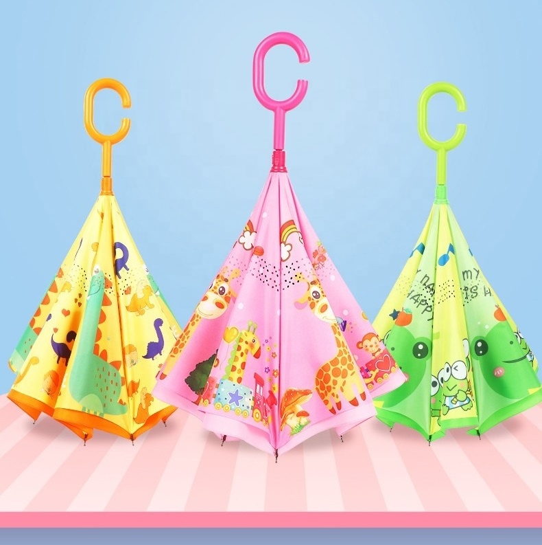 double layers children reverse umbrella cartoon pattern child creative sunny lovely kids umbrella