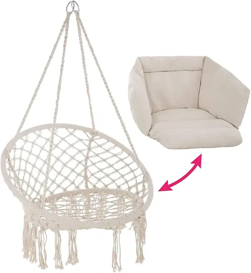 Outdoor Cotton Handmade Swing Chair Patio Boho Hanging Swing Chair with Cushion macrame swing chair