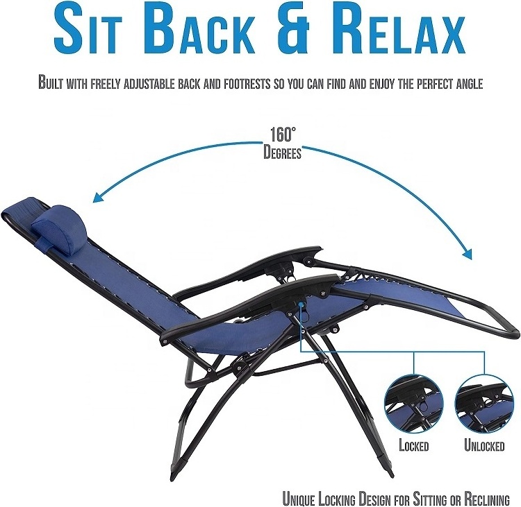 Zero Gravity Lounge Chair Patio Folding Adjustable Reclining Beach Chair with Cup Holder