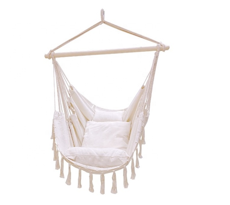 Indoor Canvas Swing Hammock Chair with Fringe Garden Macrame Hammock Chair Patio Hanging Swing