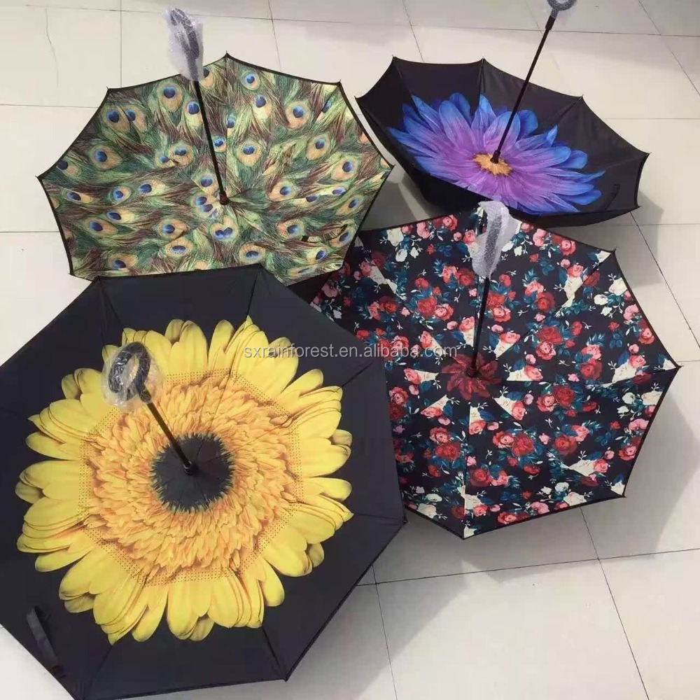 double layers customized print reverse inverted umbrella with C shape popular for Brazil market