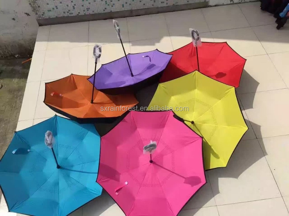 double layers customized print reverse inverted umbrella with C shape popular for Brazil market