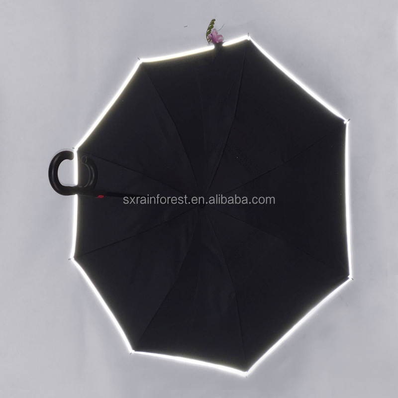 double layer C handle automatic folding inverted umbrella with reflective strip