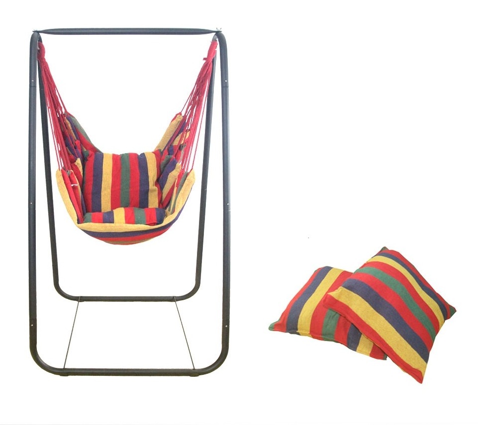 Wholesale Outdoor Balcony Color Striped Canvas Swing Hanging Hammock Chair With Stand