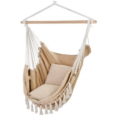 Indoor Canvas Swing Hammock Chair with Fringe Garden Macrame Hammock Chair Patio Hanging Swing