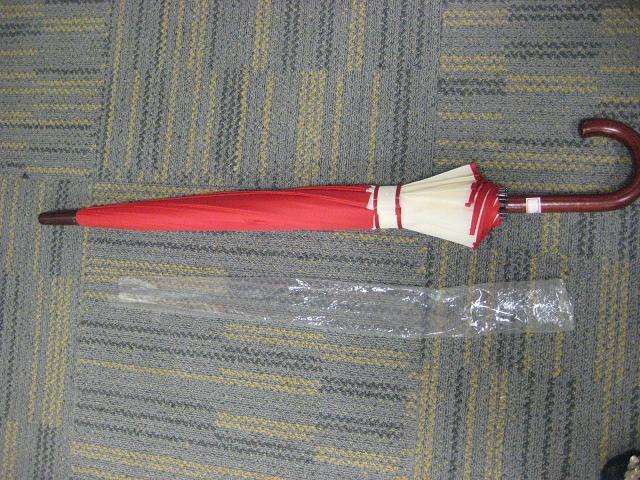 Promotion double ribs straight wood handle umbrella with big beige piping