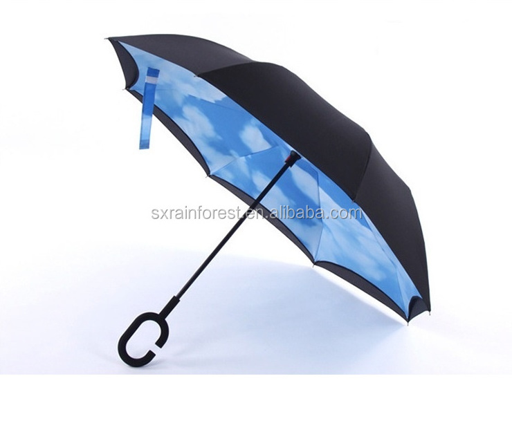 innovative Product fancy unique design C handle upside-down inverted umbrella