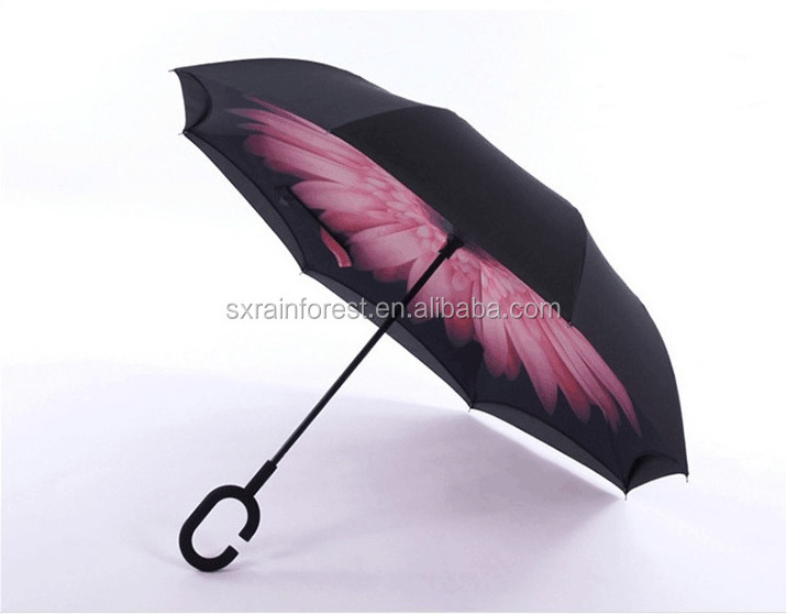 innovative Product fancy unique design C handle upside-down inverted umbrella