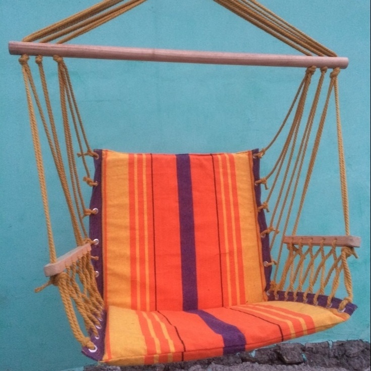 Padded Cotton Rope Hanging Hammock Swing Chair with arm rest