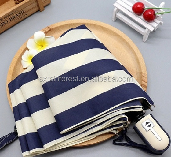 Stripe UV Protection auto 3 Folding Umbrella Windproof Umbrella