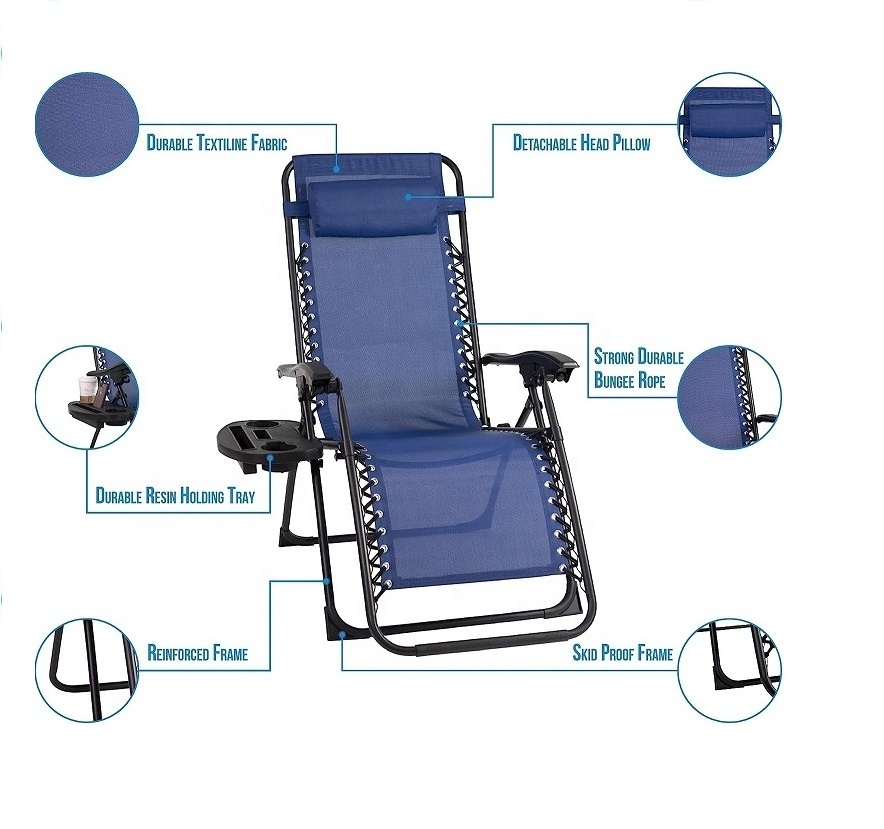 Zero Gravity Lounge Chair Patio Folding Adjustable Reclining Beach Chair with Cup Holder