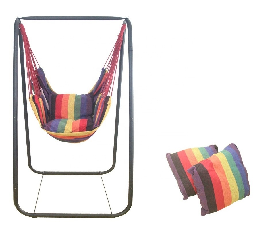 Wholesale Outdoor Balcony Color Striped Canvas Swing Hanging Hammock Chair With Stand