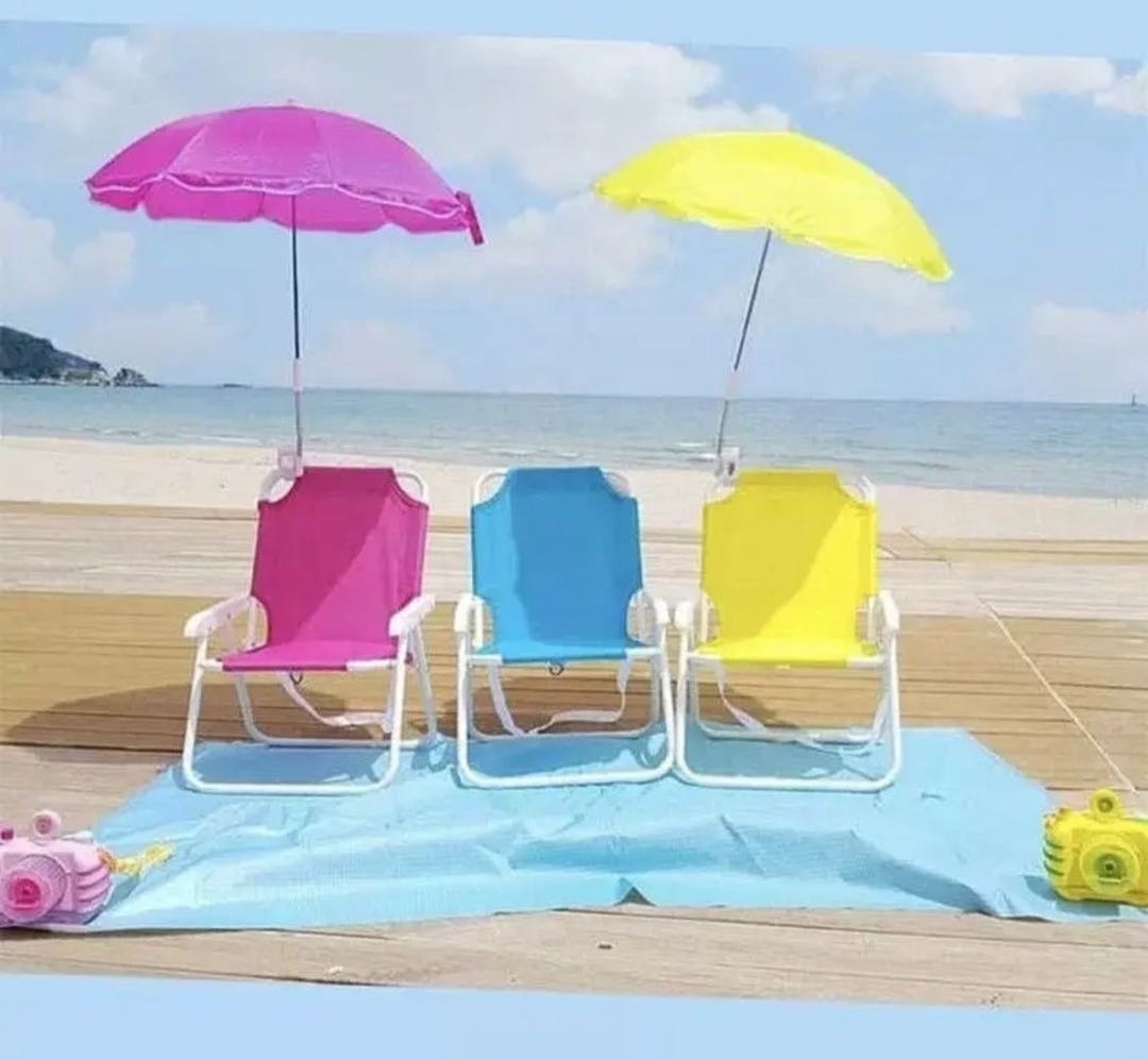 Outdoor Kids Beach Seat Chair with Umbrella Sun Shelter Portable Lounger Children Canopy Folding Baby Chair