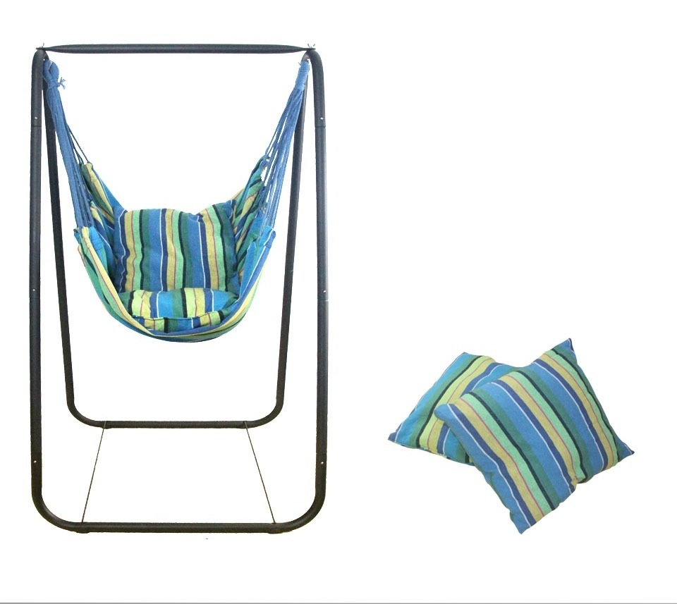 Wholesale Outdoor Balcony Color Striped Canvas Swing Hanging Hammock Chair With Stand