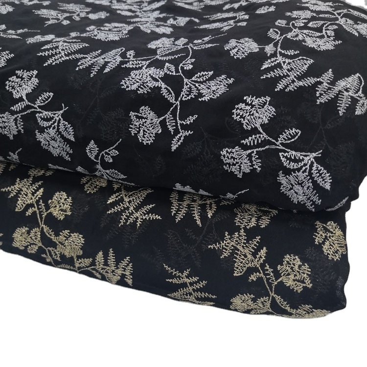 Manufacturer textile polyester woven flat embroidery chiffon fabric for women dress blouse