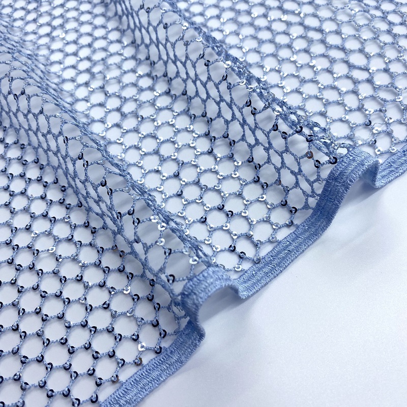 Sequin Embroidery Polyester Thread Net Bottom Water Soluble Technology  Embroidered Fabric