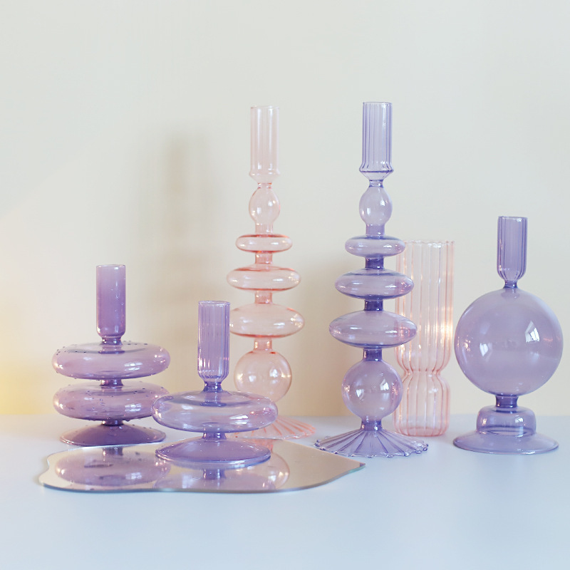 Nordic Purple Glass Home Wedding Decor Candelabra Centerpieces Taper Candles Stick Holder Candle Candlestick Holders