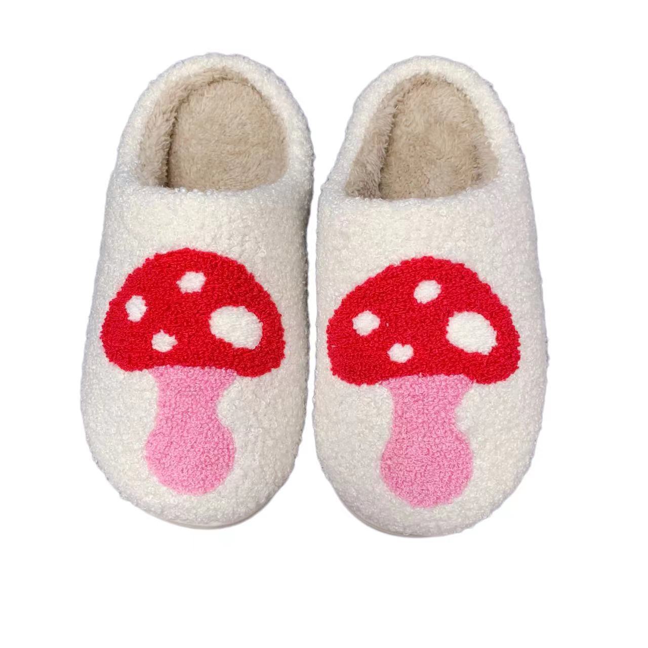 Wholesale Cute fuzzy Mushroom Slippers Slides Ladies Winter Indoor Flat Warm  Slippers