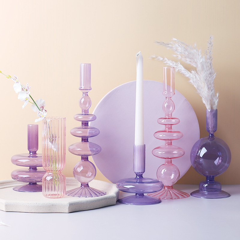 Nordic Purple Glass Home Wedding Decor Candelabra Centerpieces Taper Candles Stick Holder Candle Candlestick Holders