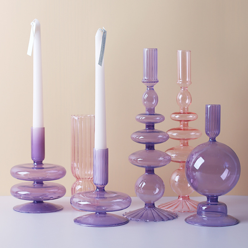 Nordic Purple Glass Home Wedding Decor Candelabra Centerpieces Taper Candles Stick Holder Candle Candlestick Holders