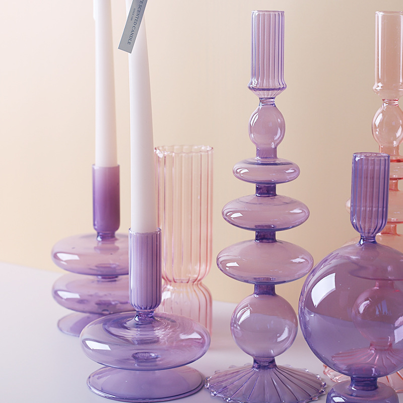 Nordic Purple Glass Home Wedding Decor Candelabra Centerpieces Taper Candles Stick Holder Candle Candlestick Holders