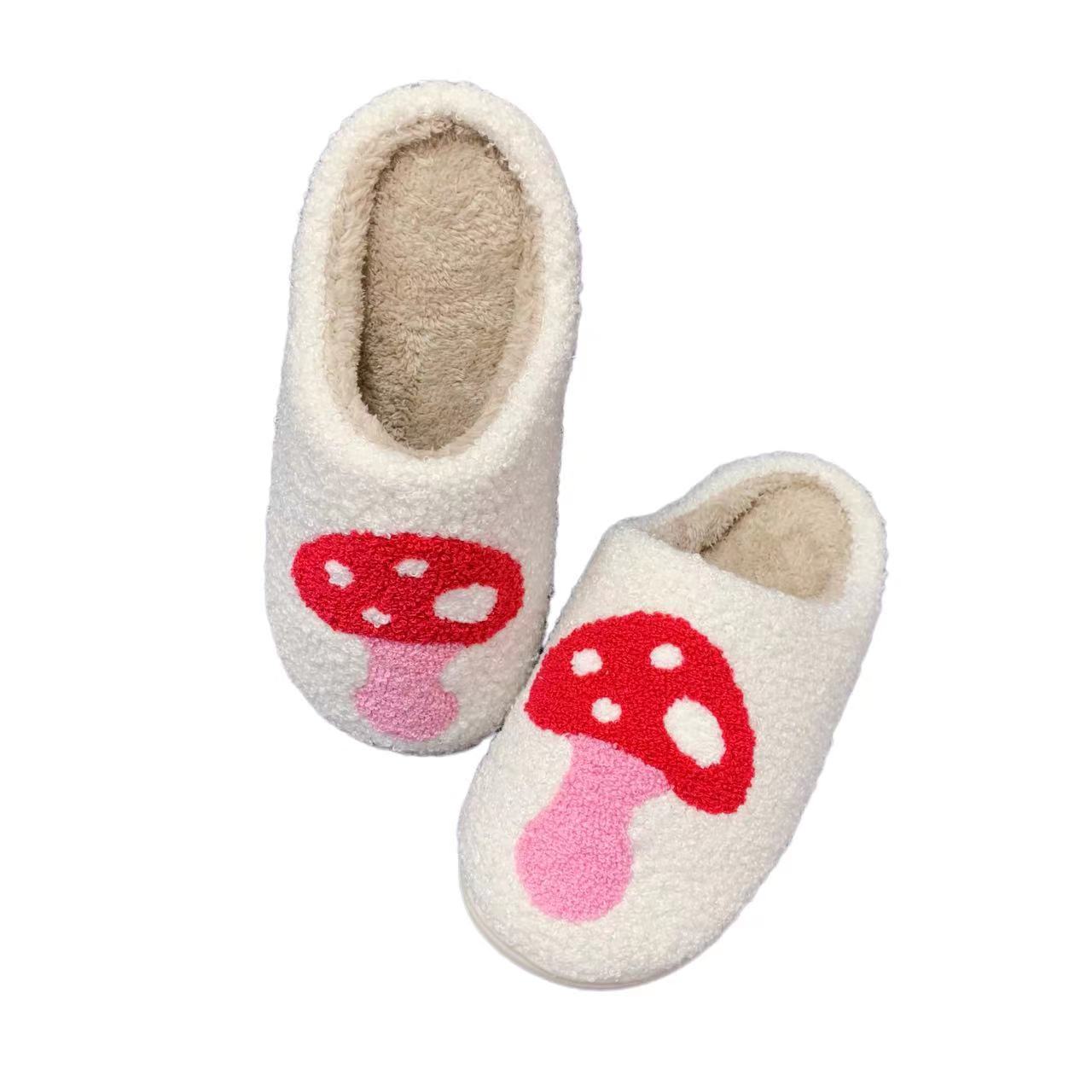 Wholesale Cute fuzzy Mushroom Slippers Slides Ladies Winter Indoor Flat Warm  Slippers