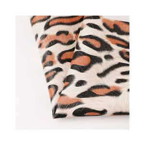 Marimekko Wholesale 265-295GSM 55 Inch 0.6MM Leopard Printed Faux Leather With Rayon Woven Fabric Leather Sheets For Crafting