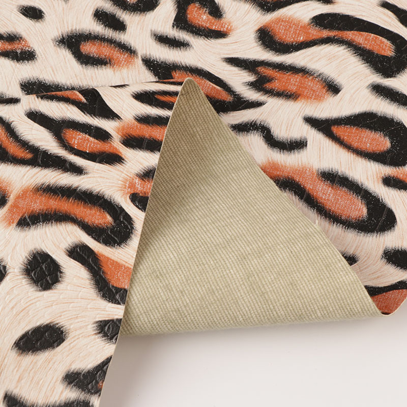 Marimekko Wholesale 265-295GSM 55 Inch 0.6MM Leopard Printed Faux Leather With Rayon Woven Fabric Leather Sheets For Crafting