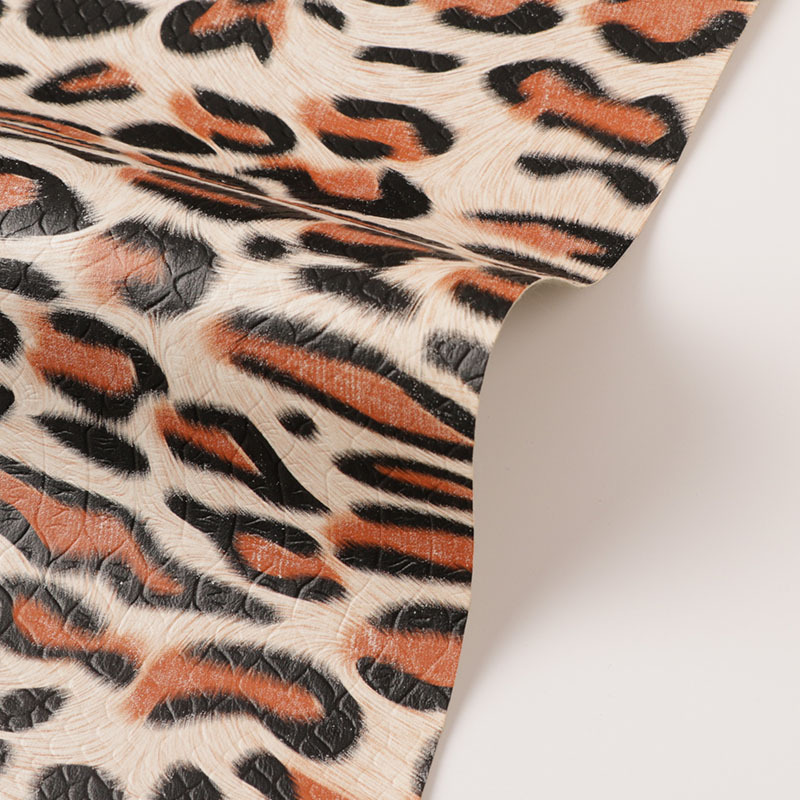 Marimekko Wholesale 265-295GSM 55 Inch 0.6MM Leopard Printed Faux Leather With Rayon Woven Fabric Leather Sheets For Crafting