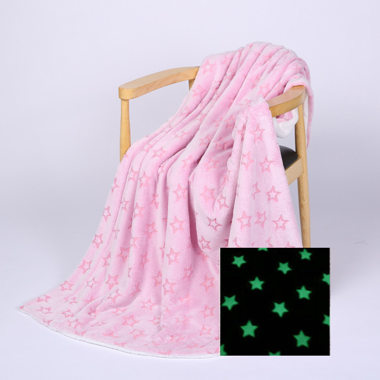 Glow In The Dark Fleece Blanket Throw pink Stars New Plush Furry Throw Warm Blanket