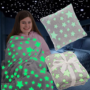 Glow in The Dark Cuddly Blanket Pillow Cushion Star Gifts for Kids Adults Cosy Warming Super Soft Fleece Bedtime Blanket