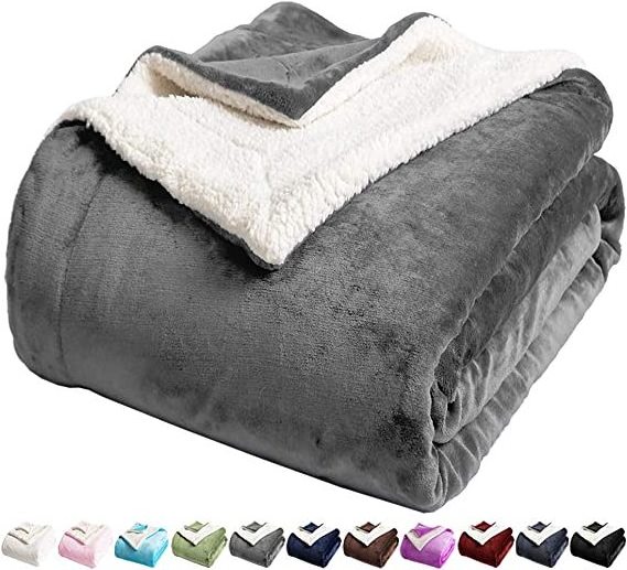 Wholesale Recycled Grey Minky Blanket Flannel Sherpa Fleece Reversible Throw Blanket Cozy Couch Sofa Bed Throw Blanket