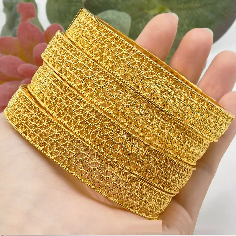 Hot selling 24k Gold Plated Wedding Bangles Women Bride Can Open Bracelets saudi Indian ethiopian bride african Wedding Jewelry