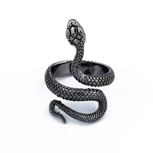 PAVA Gothic rings Punk Entwined Adjustable Lacquer snake eye tongue ring black snake vintage gothic ring