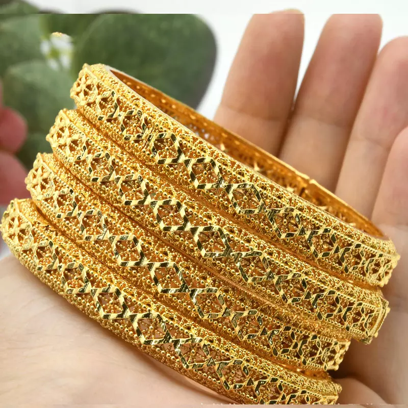 Hot selling 24k Gold Plated Wedding Bangles Women Bride Can Open Bracelets saudi Indian ethiopian bride african Wedding Jewelry