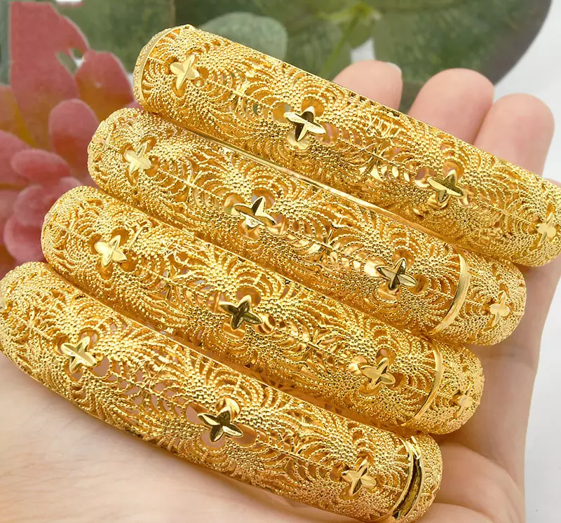 Hot selling 24k Gold Plated Wedding Bangles Women Bride Can Open Bracelets saudi Indian ethiopian bride african Wedding Jewelry