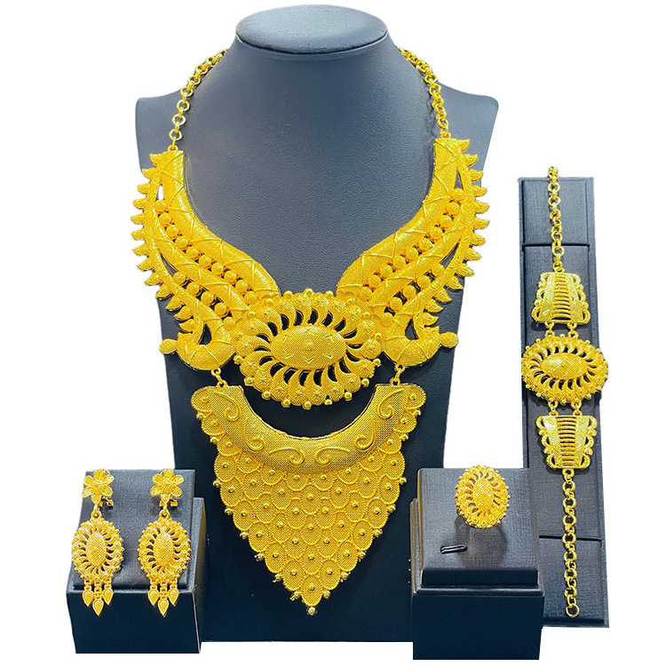 Luxury 24K gold plated  dubai jewelry sets jewelry bridal necklace jewellery brazilian plated gold african wedding jewelry set