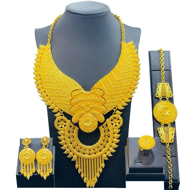 Luxury 24K gold plated  dubai jewelry sets jewelry bridal necklace jewellery brazilian plated gold african wedding jewelry set