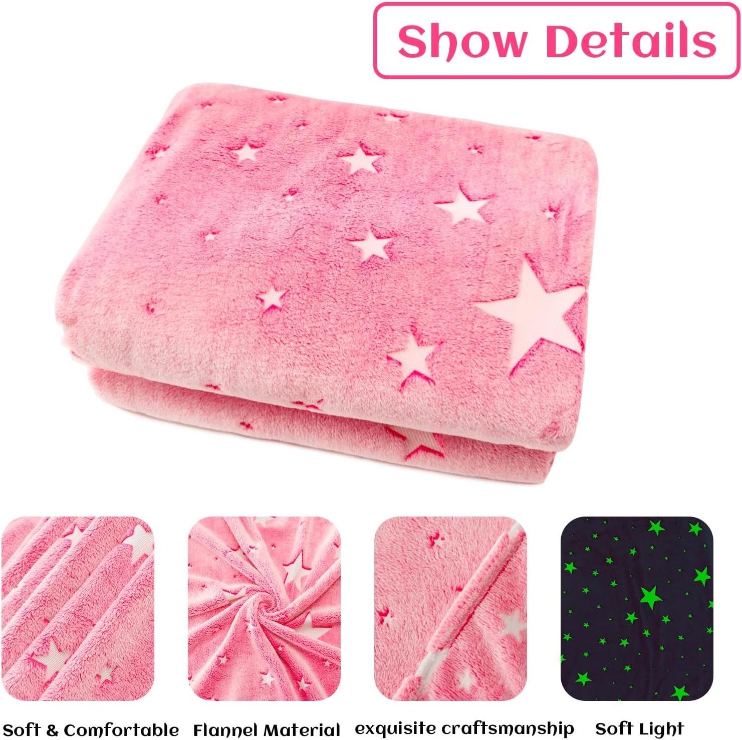 Pink Star Blanket Girls Glow in The Dark Blanket  Birthday Gifts for Kids Soft Fluffy Blankets All Seasons