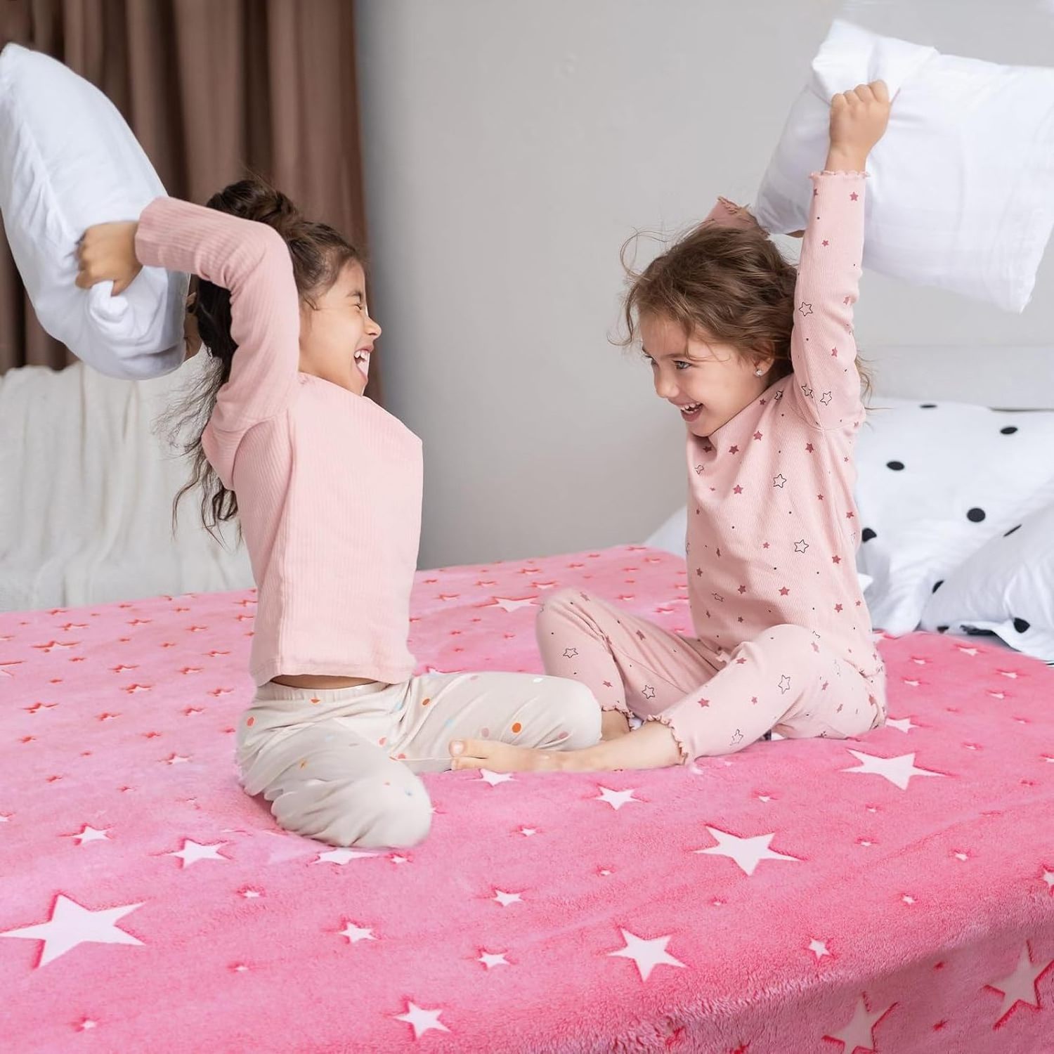 Pink Star Blanket Girls Glow in The Dark Blanket  Birthday Gifts for Kids Soft Fluffy Blankets All Seasons