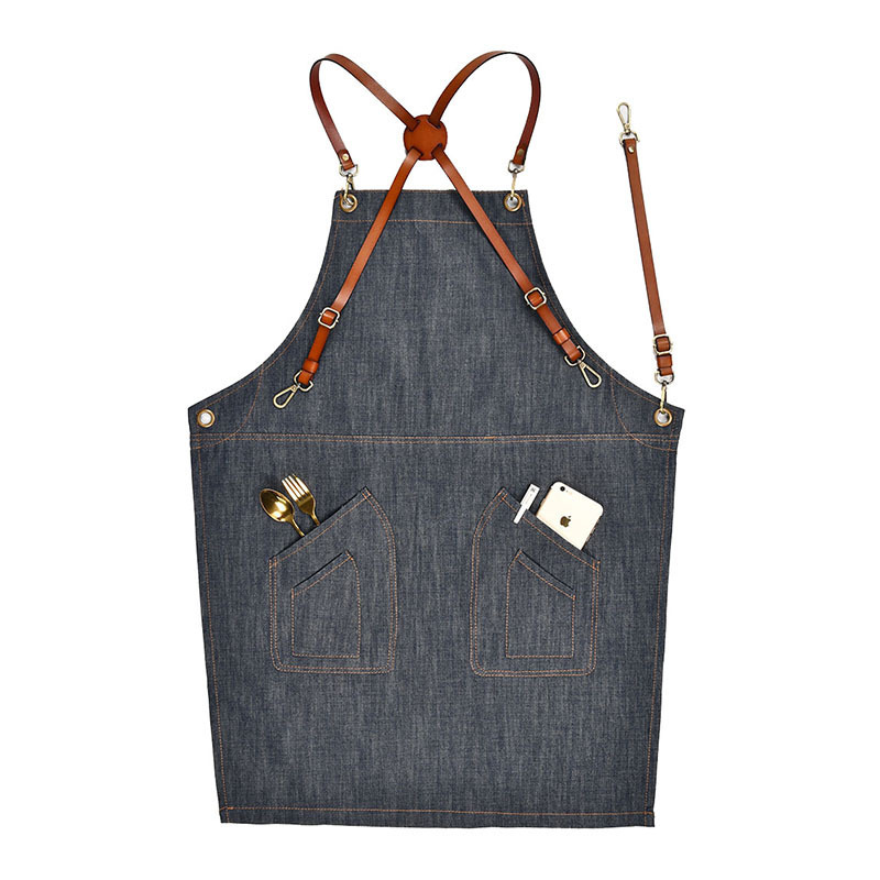 European and American denim canvas work apron 16A thickened fabric chef restaurant Barista men's and women's work clothes