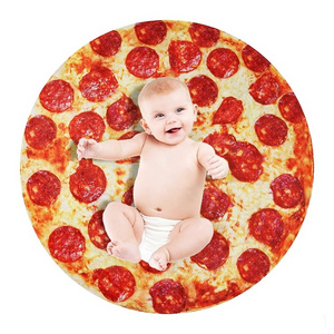 2020 New Printed Throw Novelty Design Round Flannel Fleece Polyester Tortilla Mexican Pizza Omelette Blanket For Kids