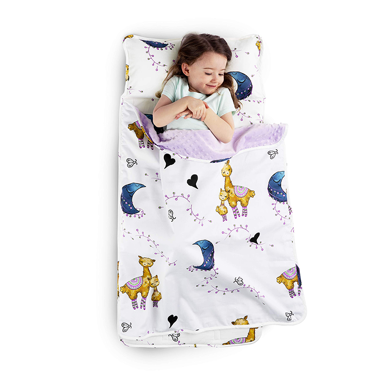 Soft Microfiber Travel Digital Print Cartoon Sleeping Bag Weighted Blanket Toddler Foldable Wholesale Kids Nap Mat With Pillow