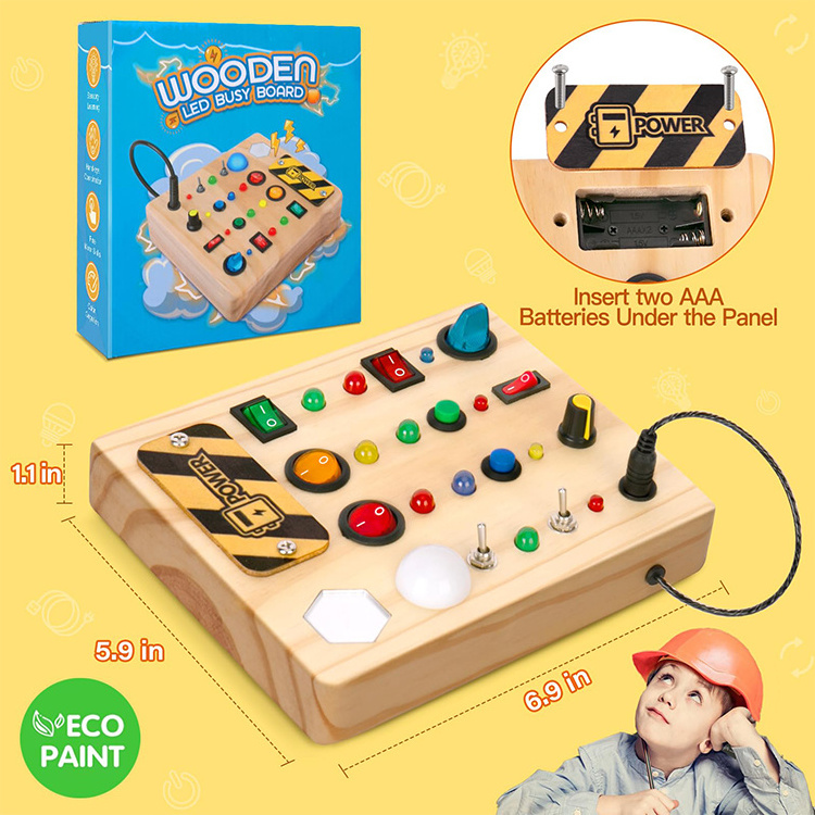 New Busy Board Montessori Toys Educational Toddler Pluggable Wires Wooden Sensory Board Switch Toy for Toddler