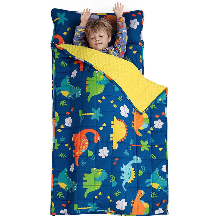 Soft Microfiber Travel Digital Print Cartoon Sleeping Bag Weighted Blanket Toddler Foldable Wholesale Kids Nap Mat With Pillow