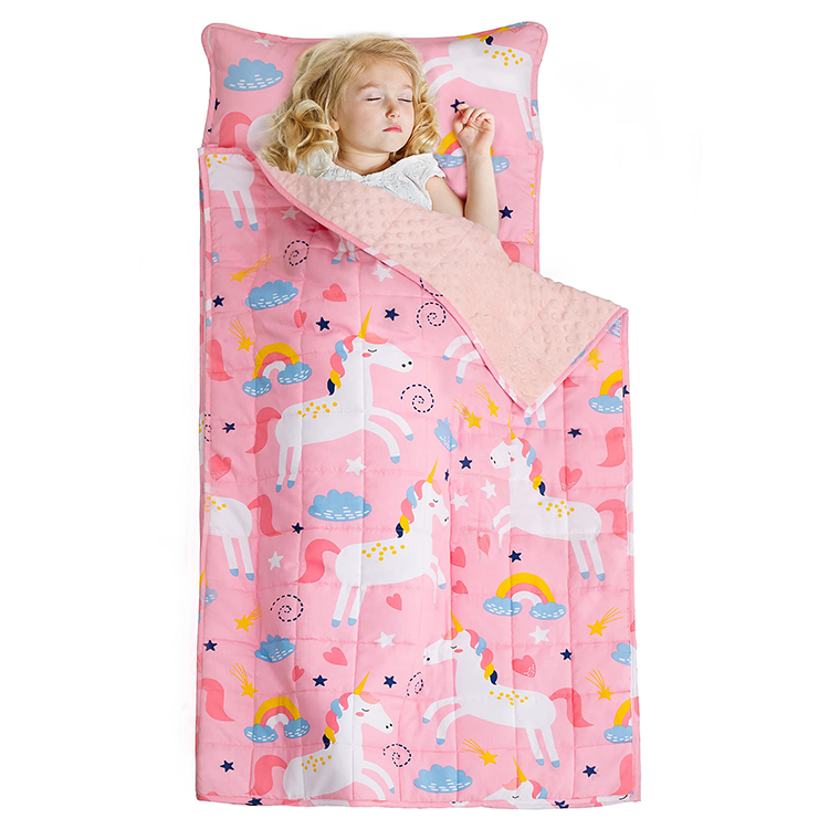 Soft Microfiber Travel Digital Print Cartoon Sleeping Bag Weighted Blanket Toddler Foldable Wholesale Kids Nap Mat With Pillow