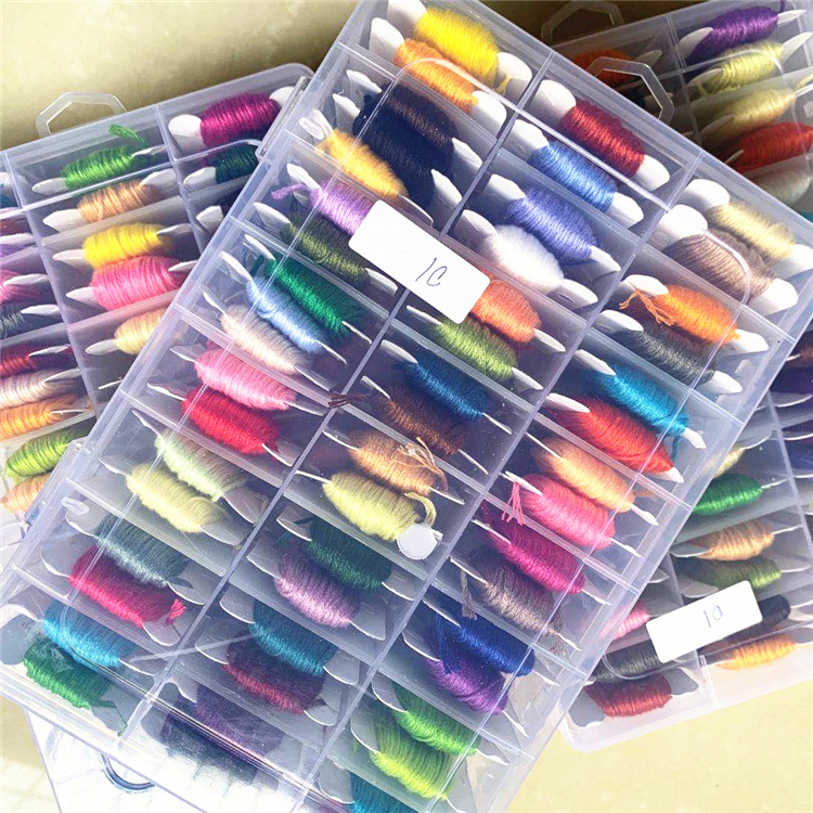 Hot sale cross stitch thread embroidery thread with storage box plastic bobbin