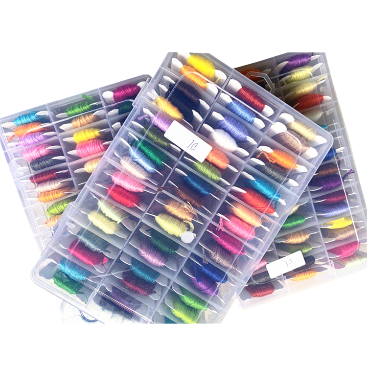 Hot sale cross stitch thread embroidery thread with storage box plastic bobbin