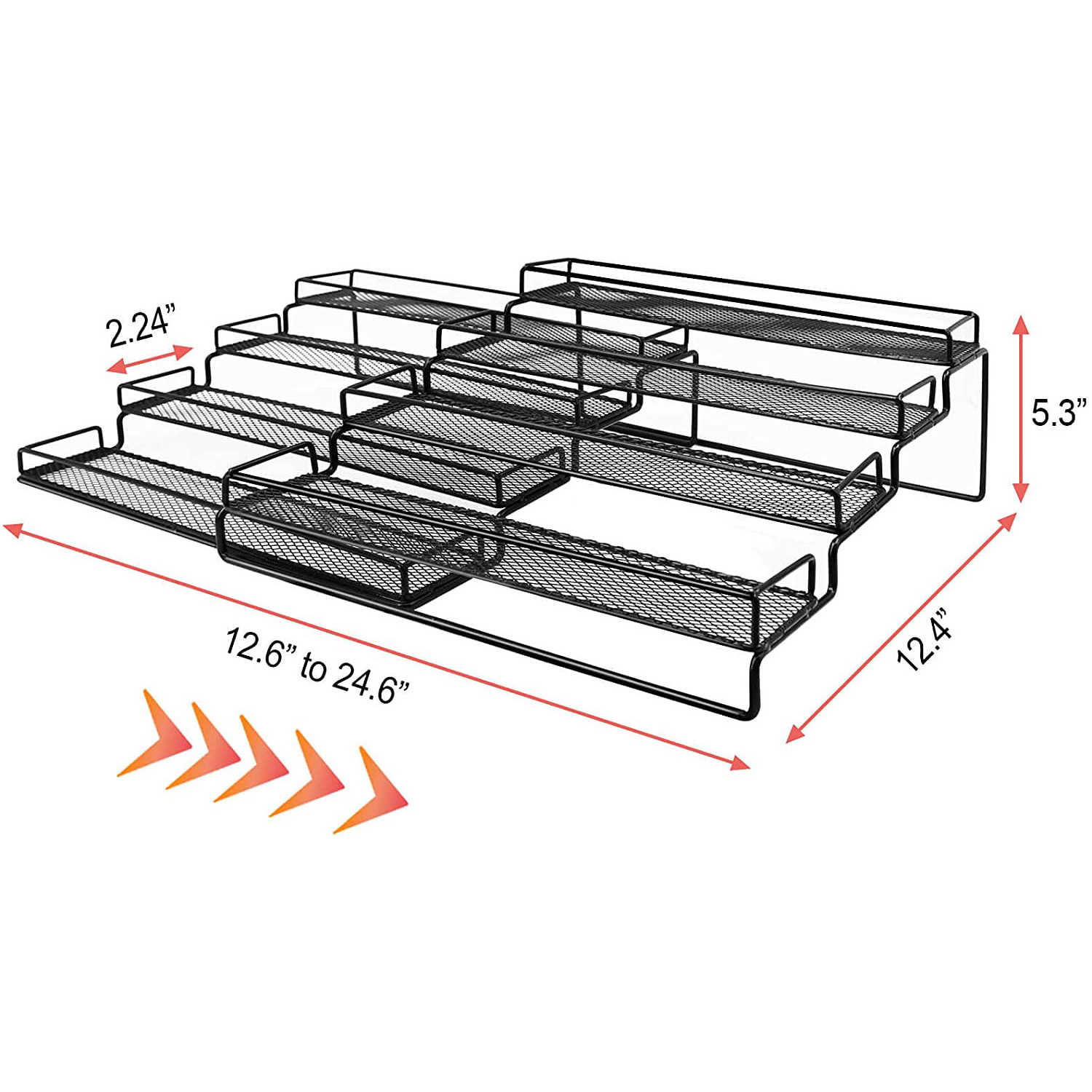 Expandable 4 Tier Spice Jar Shelf Rack Organizer for Cabinet Pantry and Countertop